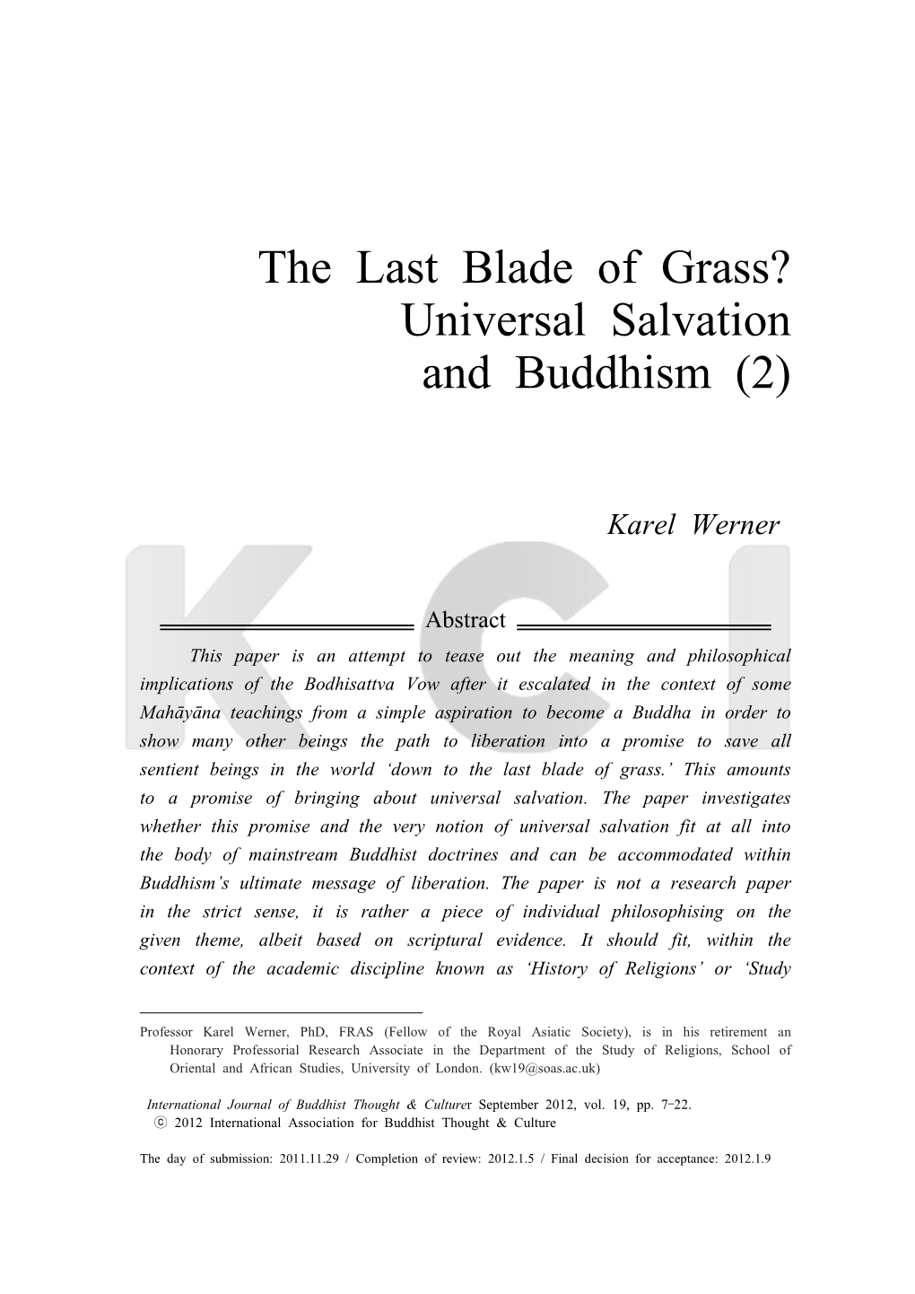 The Last Blade of Grass? Universal Salvation and Buddhism (2)