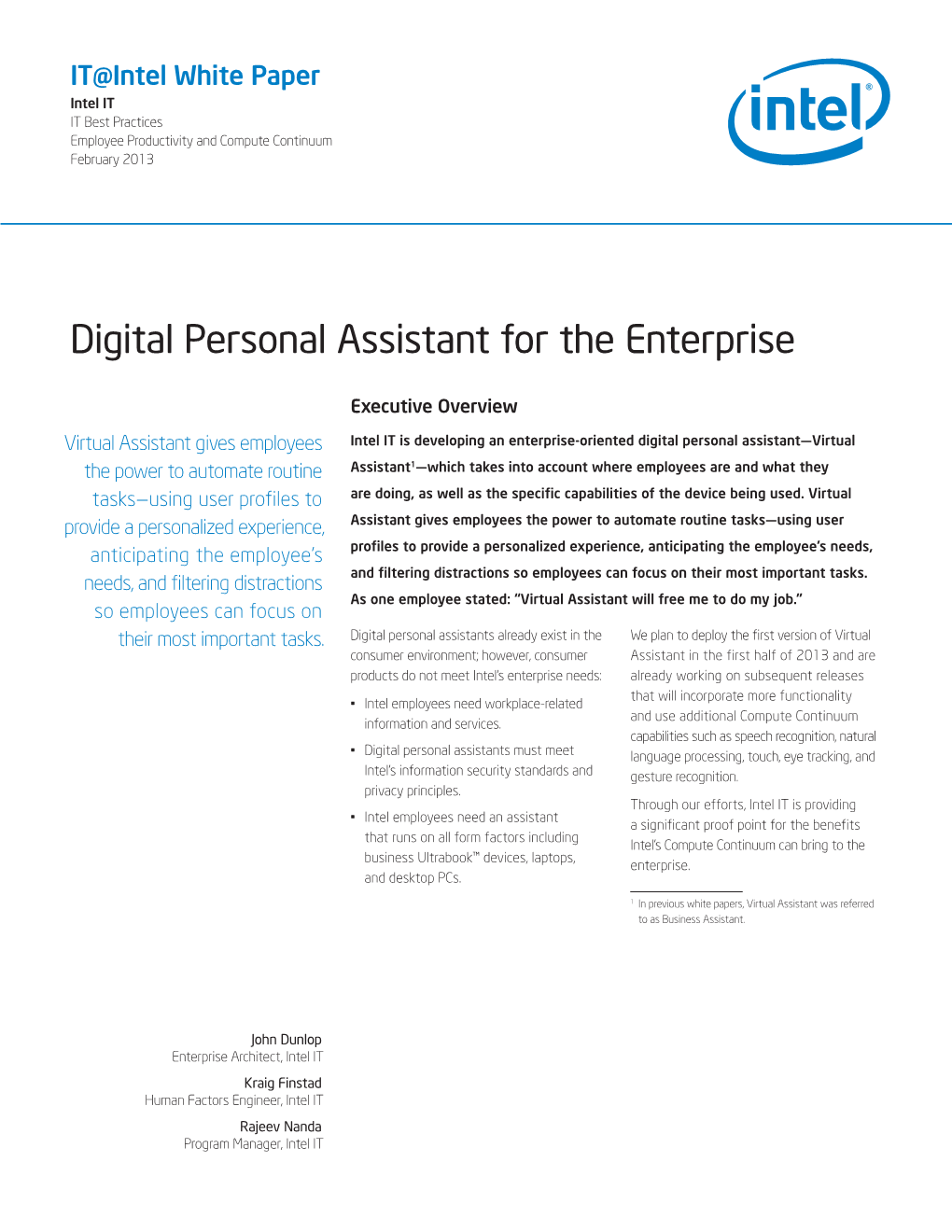 Digital Personal Assistant for the Enterprise