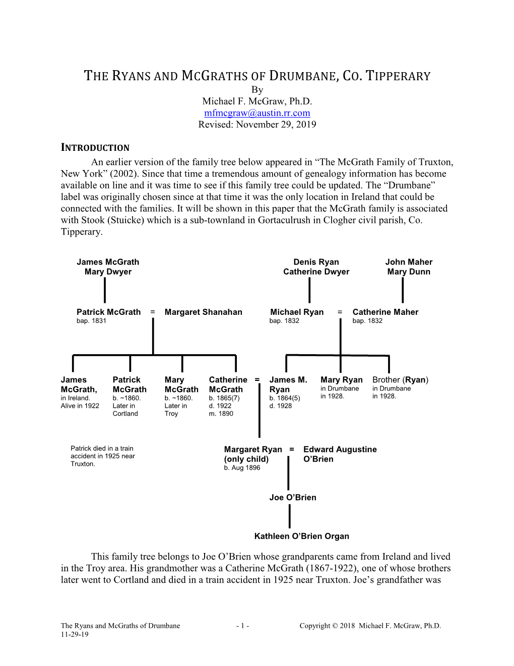 THE RYANS and MCGRATHS of DRUMBANE, CO. TIPPERARY by Michael F