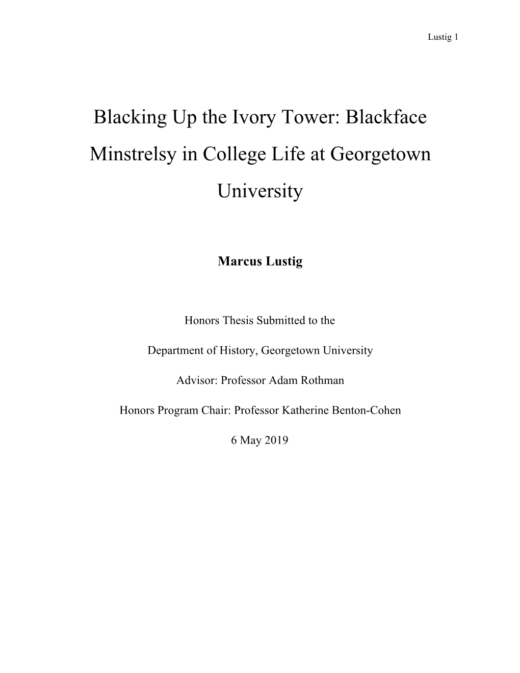 Blackface Minstrelsy in College Life at Georgetown University