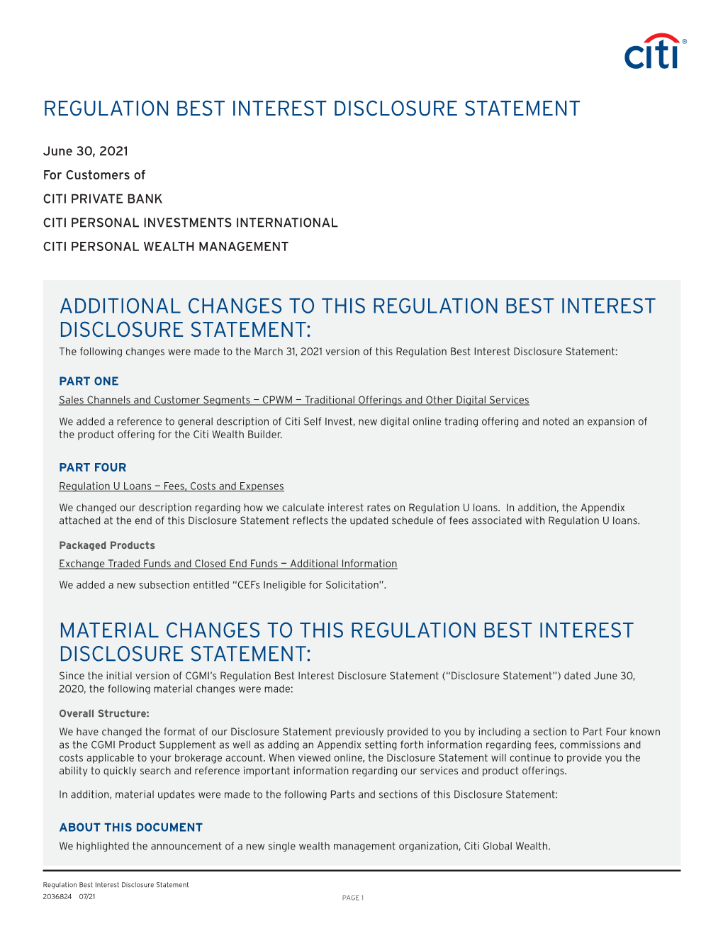Regulation Best Interest Disclosure Statement June