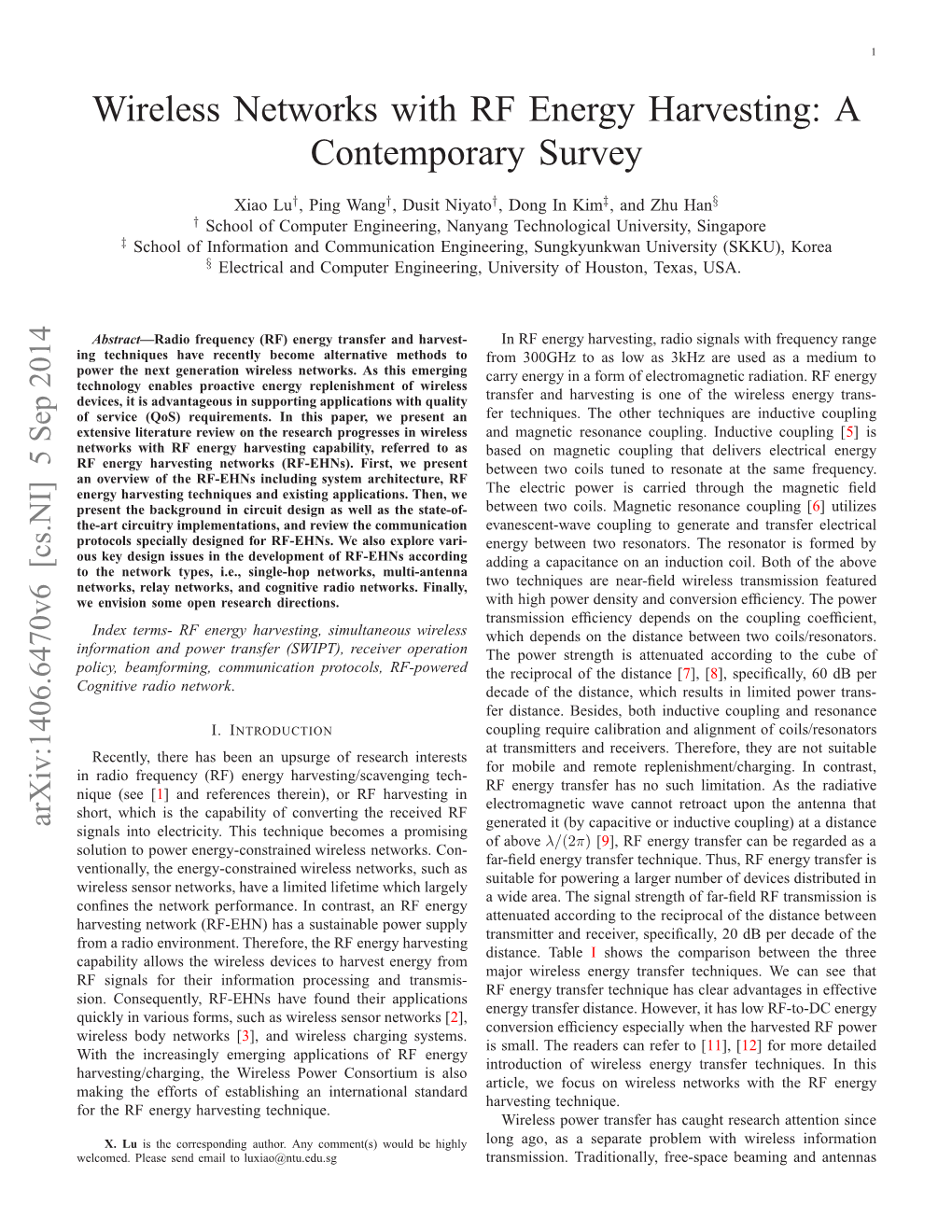 Wireless Networks with RF Energy Harvesting: a Contemporary Survey