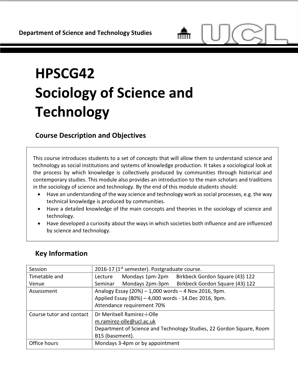 HPSCG42 Sociology of Science and Technology