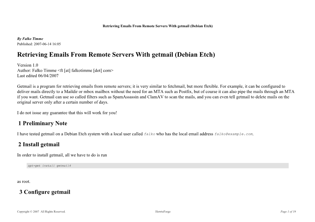 Retrieving Emails from Remote Servers with Getmail (Debian Etch)