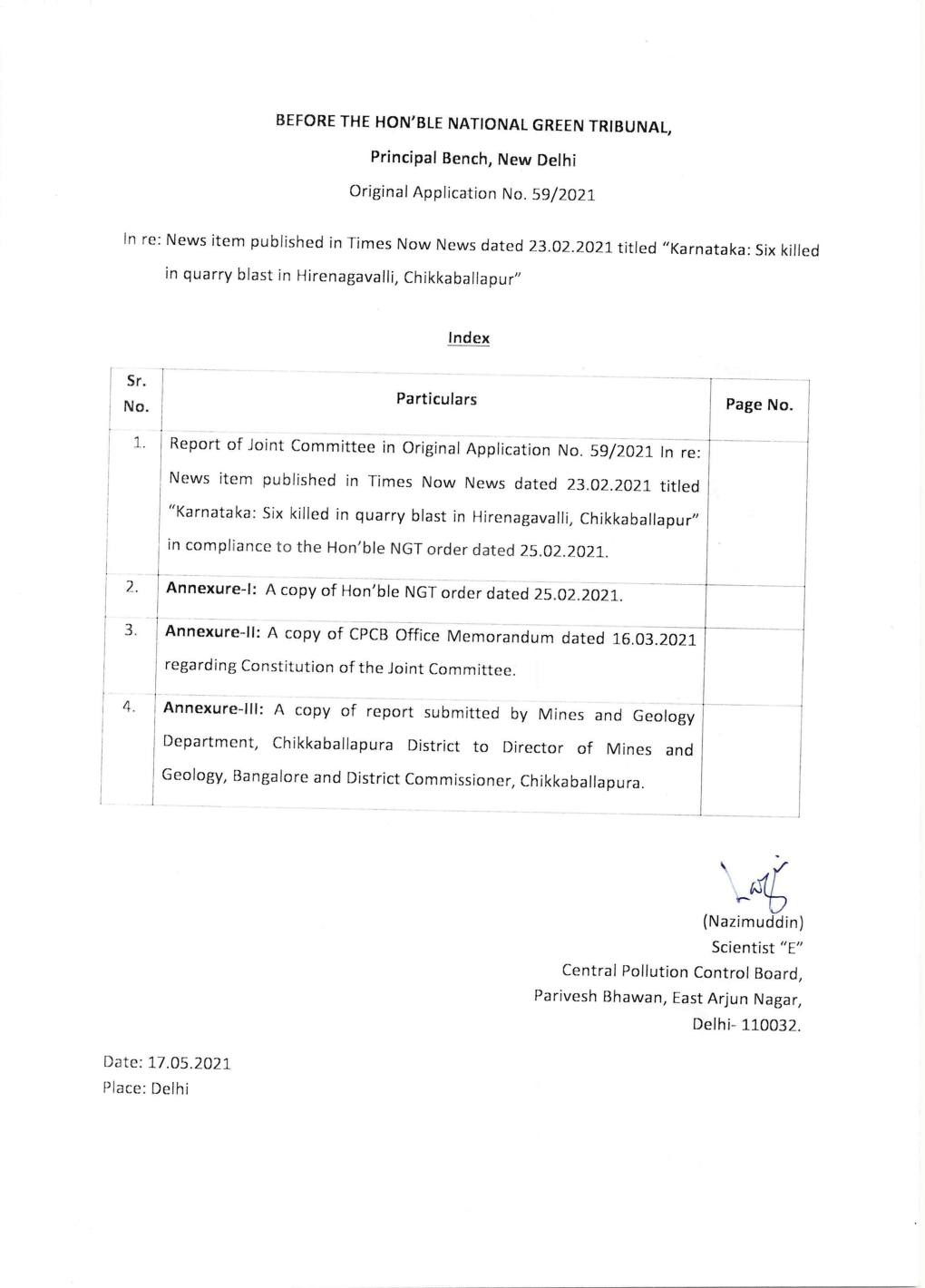 Report of the Joint Committee in the Matter of O. A. No. 59 of 2021