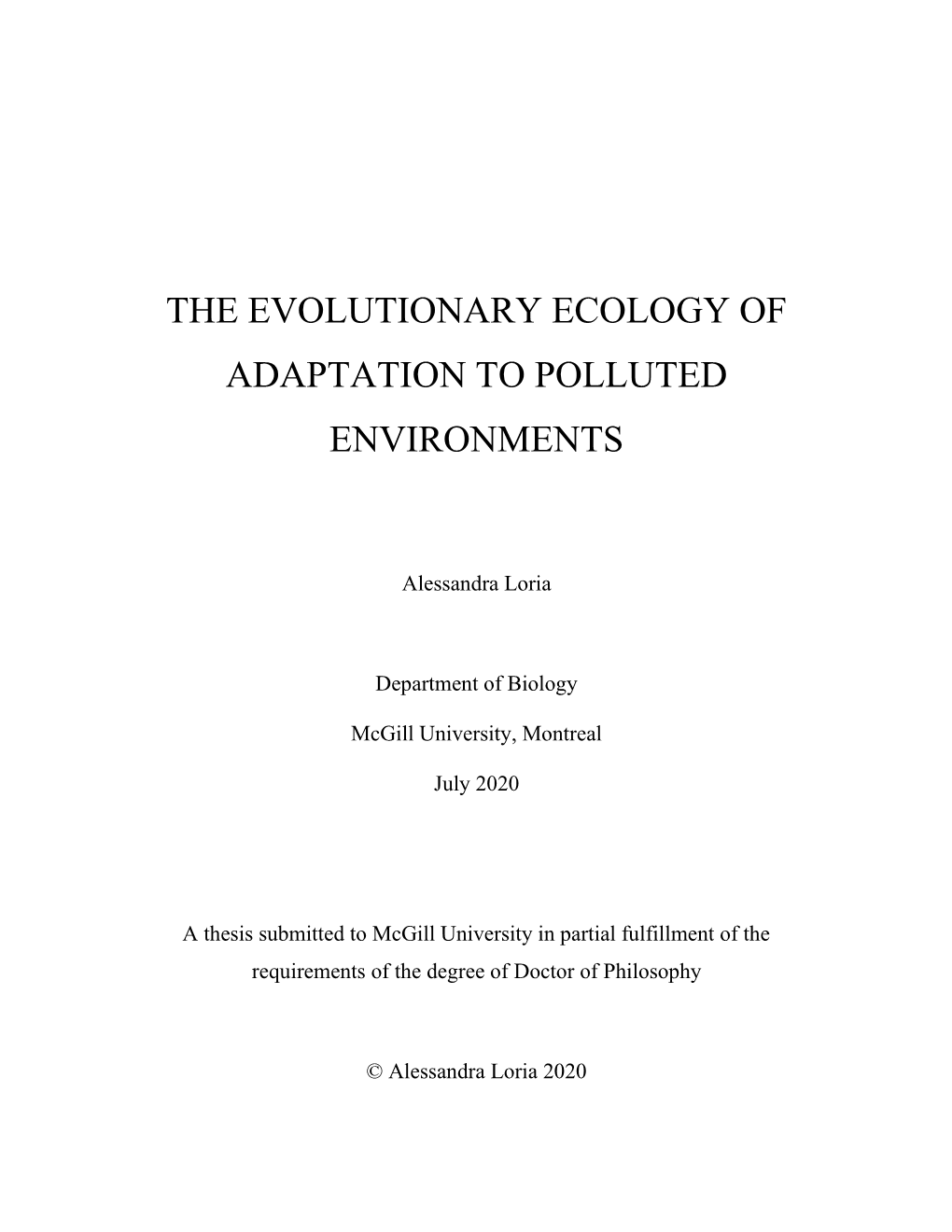 The Evolutionary Ecology of Adaptation to Polluted Environments