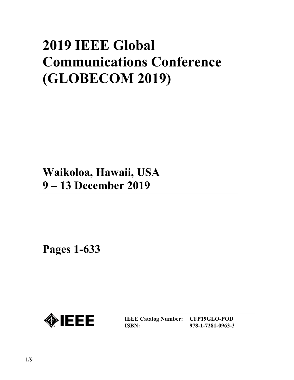 2019 IEEE Global Communications Conference (GLOBECOM 2019)