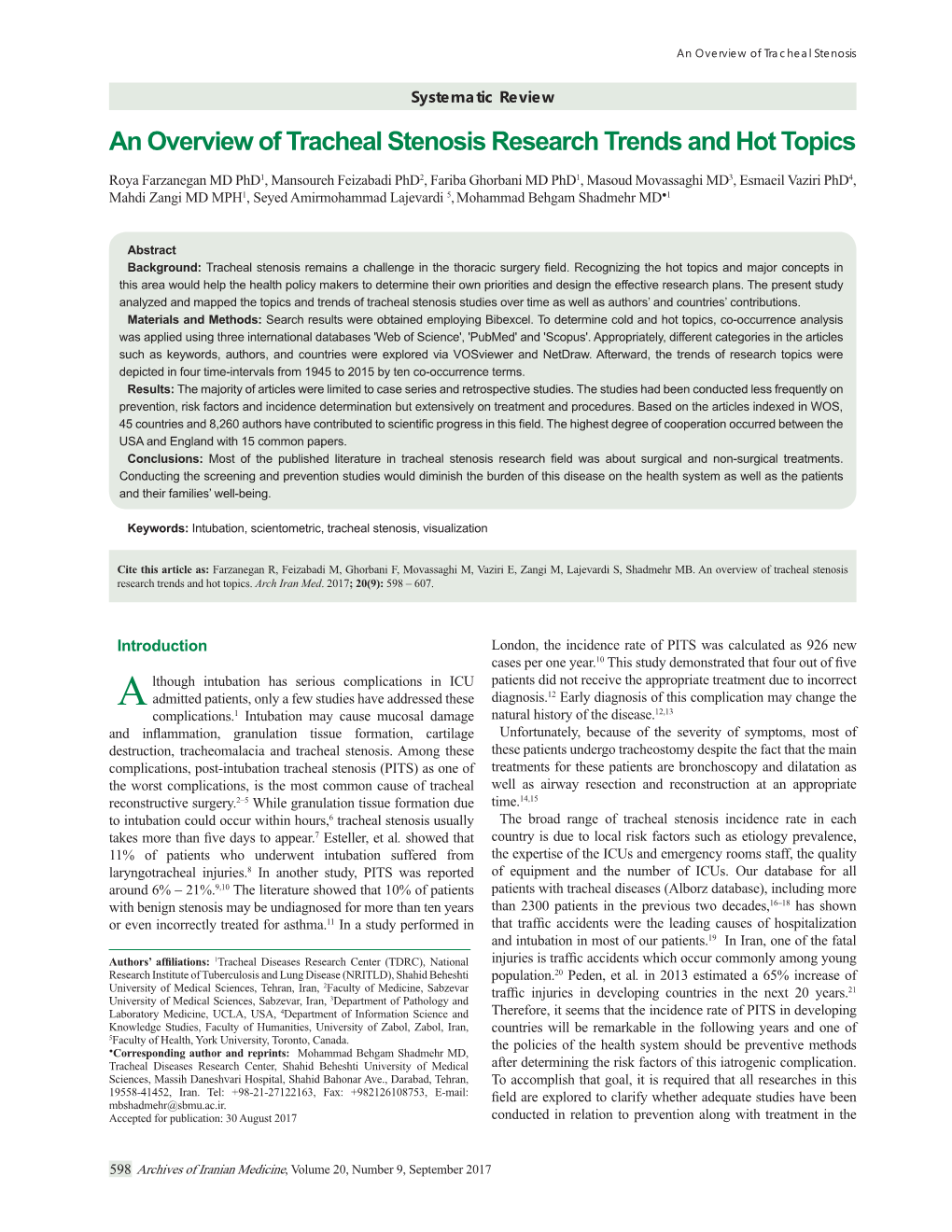 An Overview of Tracheal Stenosis Research Trends and Hot Topics