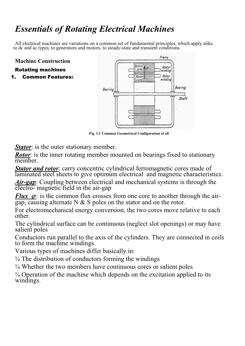 Essentials of Rotating Electrical Machines