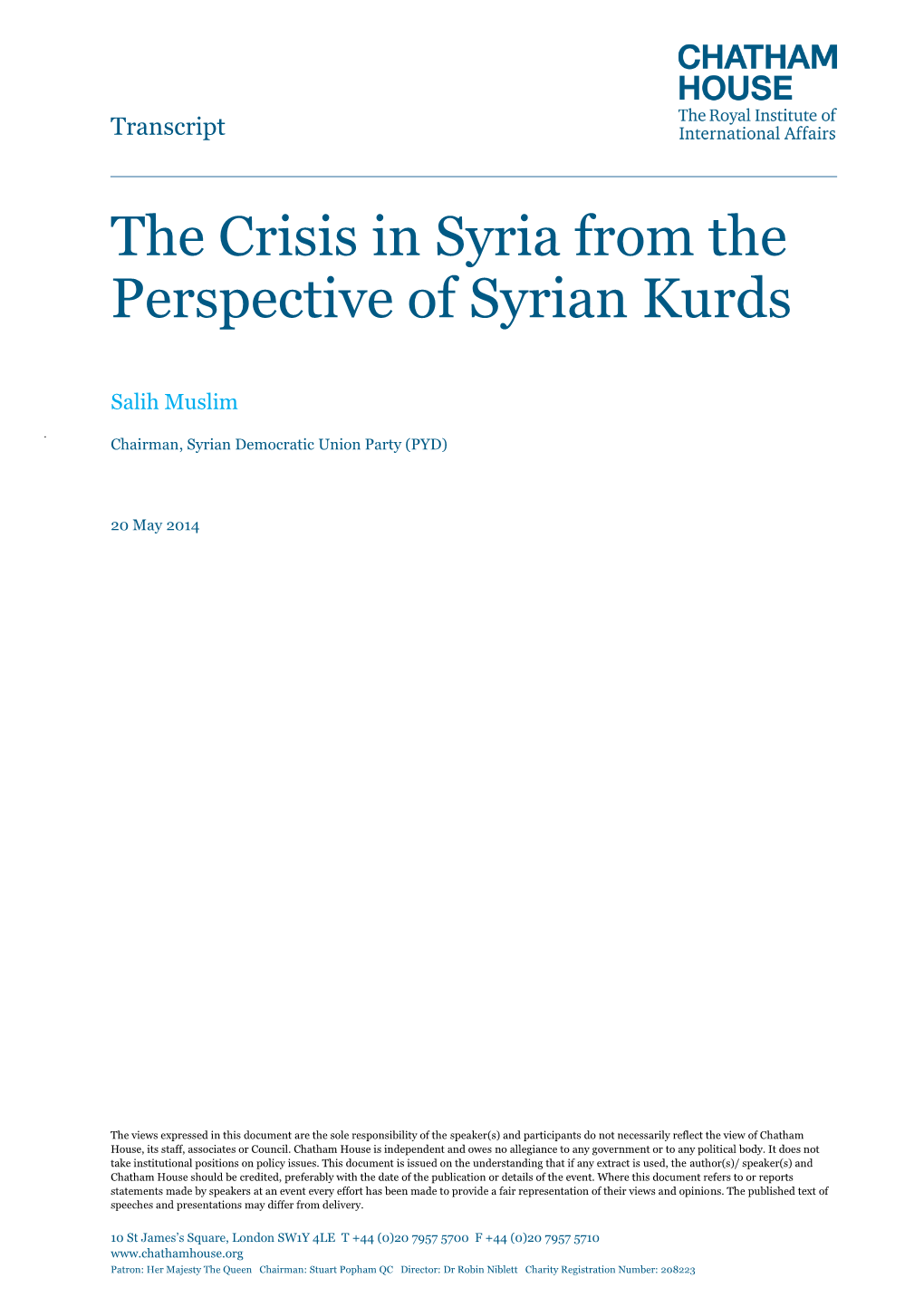 The Crisis in Syria from the Perspective of Syrian Kurds