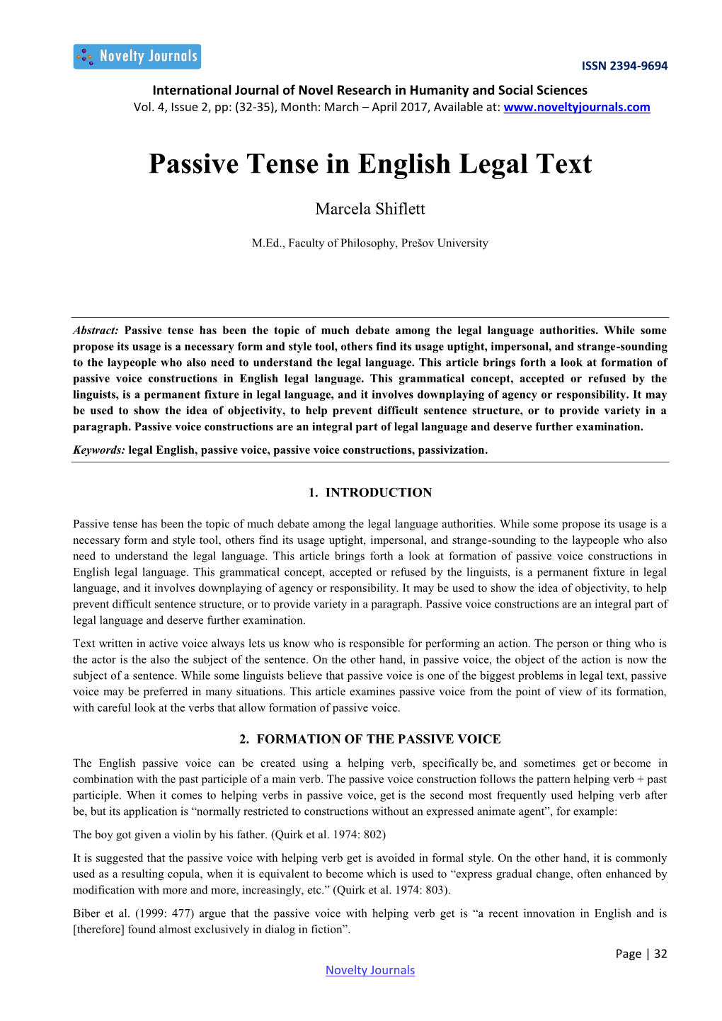 Passive Tense in English Legal Text