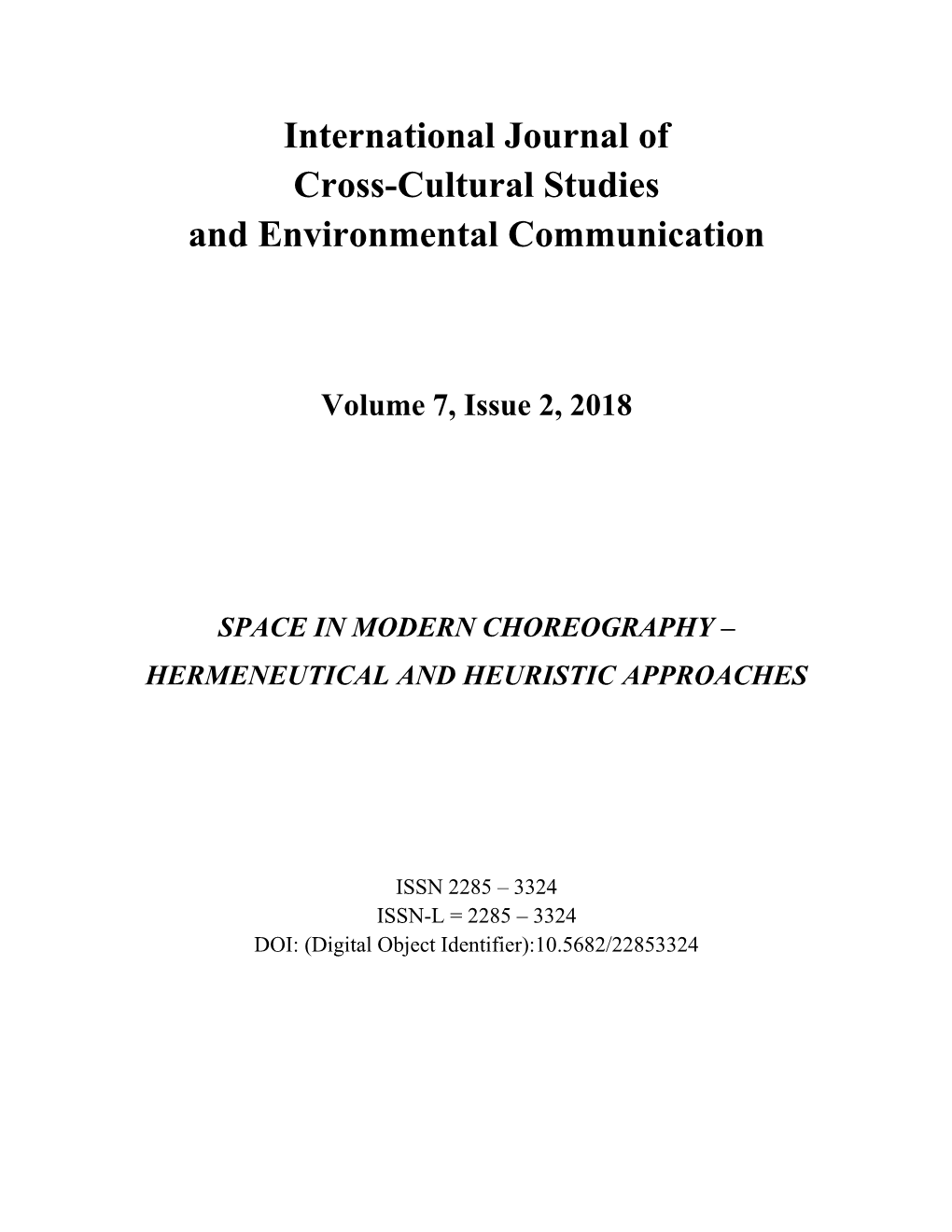 International Journal of Cross-Cultural Studies and Environmental Communication