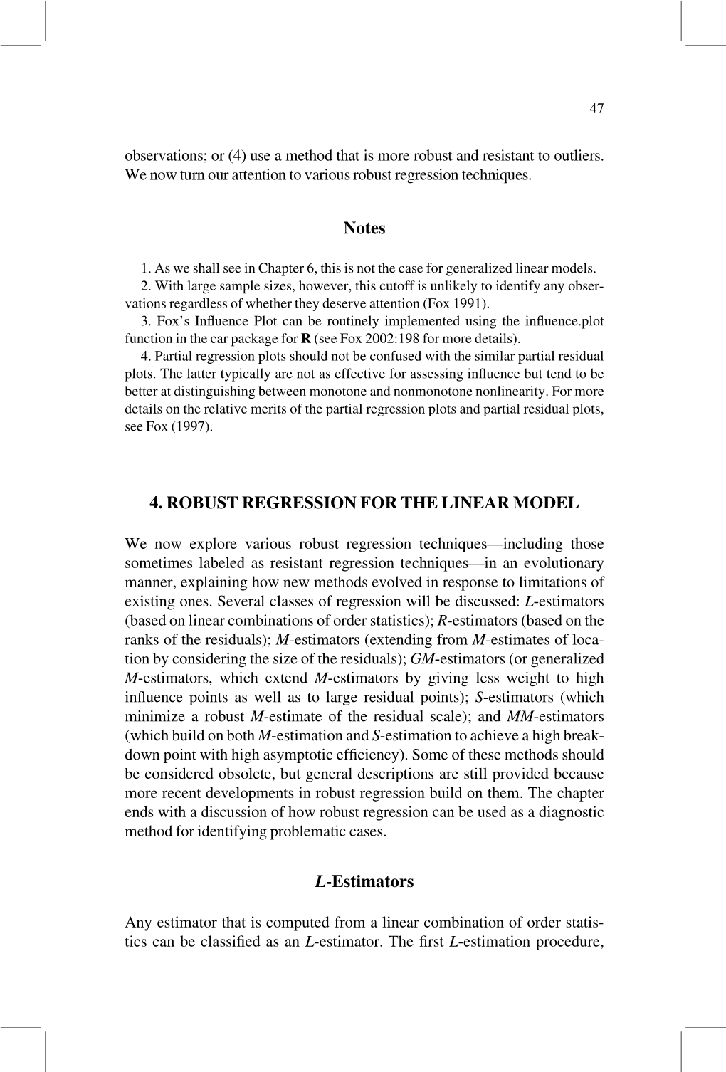 Notes 4. ROBUST REGRESSION for the LINEAR MODEL L-Estimators