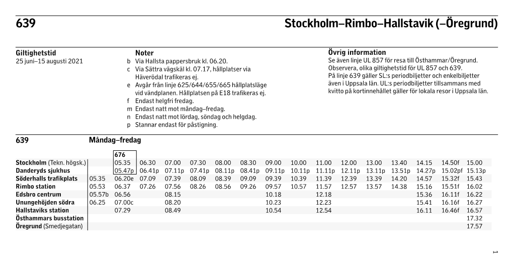 639 Stockholm–Rimbo–Hallstavik (–Öregrund)