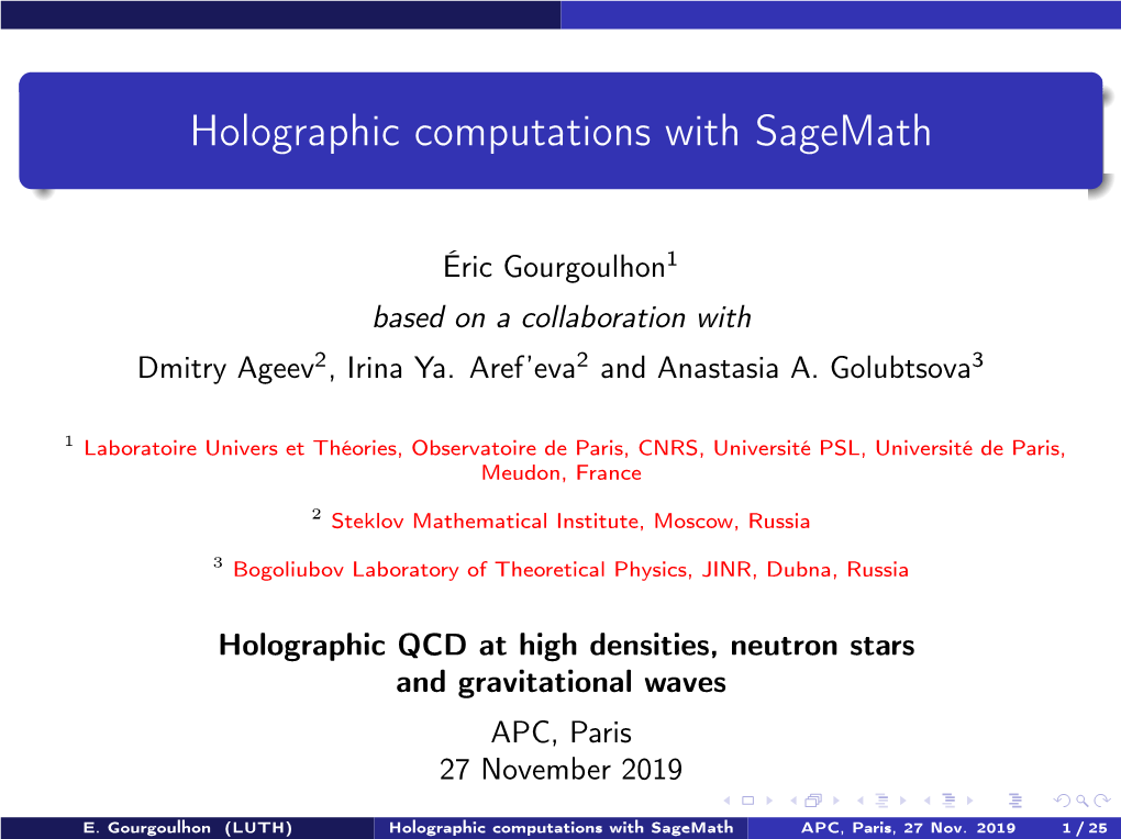 Holographic Computations with Sagemath