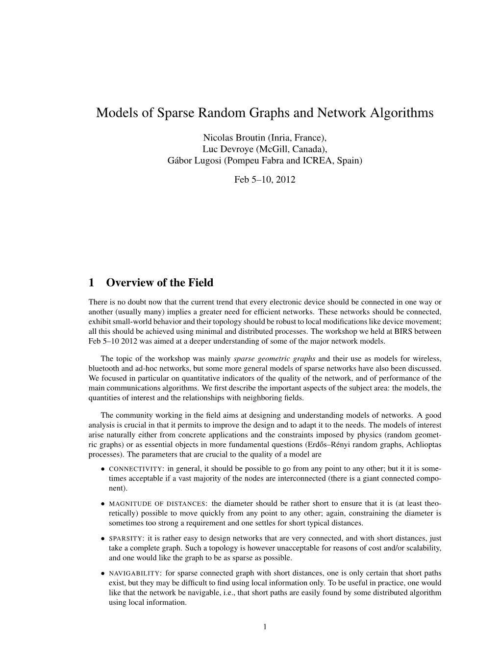 Models of Sparse Random Graphs and Network Algorithms