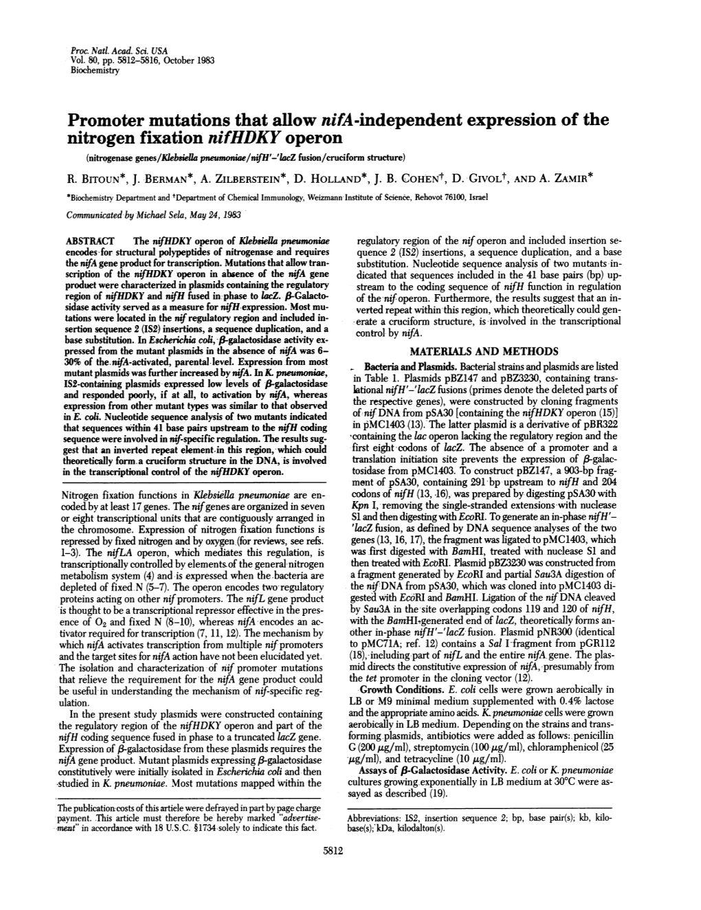 Promoter Mutations That Allow Nifa-Independent Expression Of