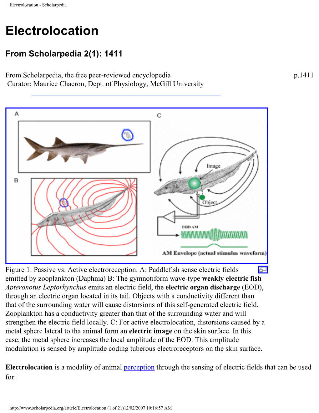 Electrolocation - Scholarpedia