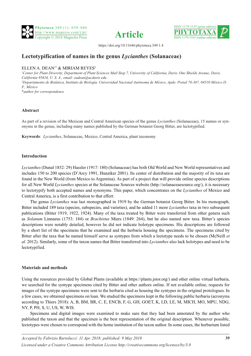 Lectotypification of Names in the Genus Lycianthes (Solanaceae)