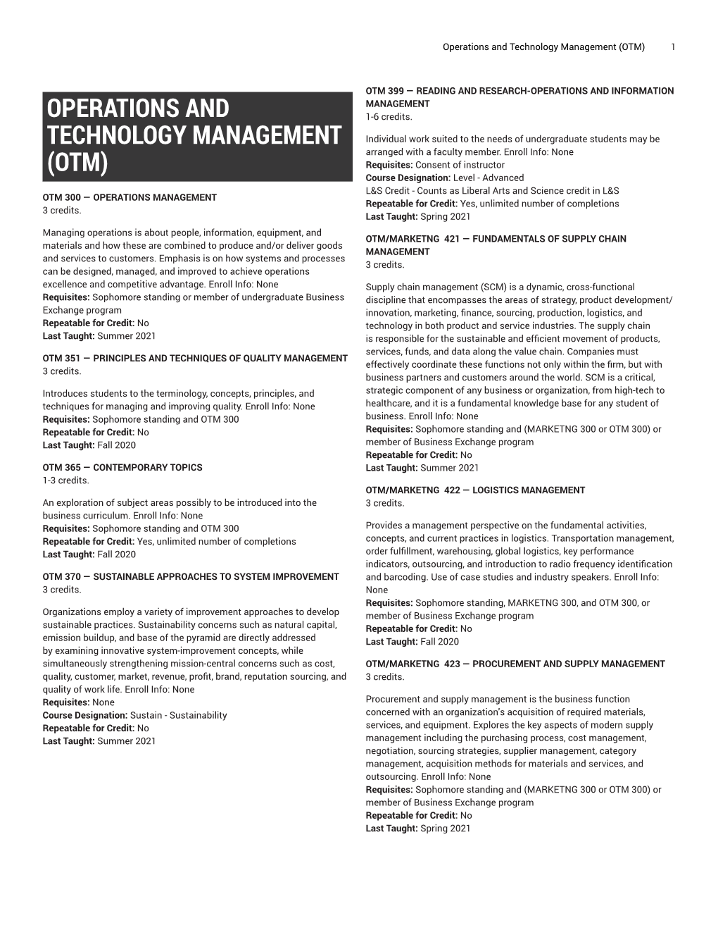 Operations and Technology Management (OTM) 1