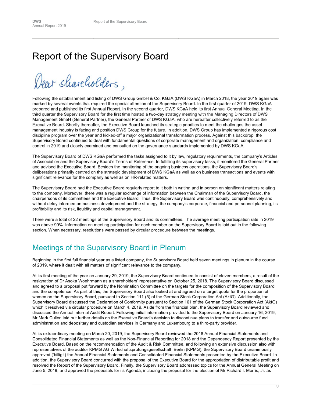 Report of the Supervisory Board Annual Report 2019