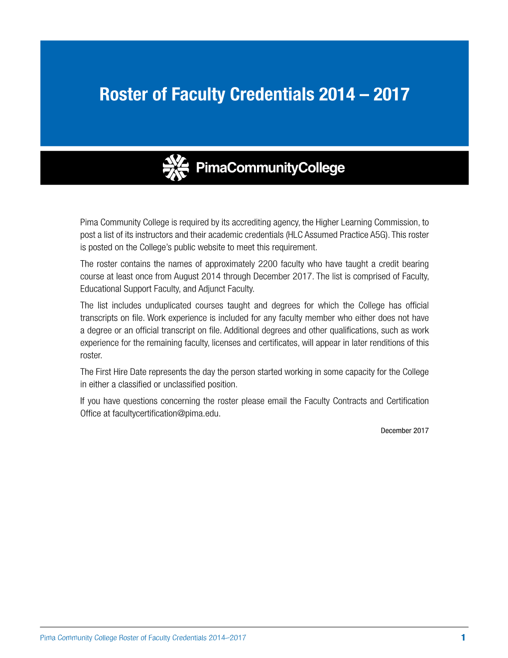 Roster of Faculty Credentials 2014-2017