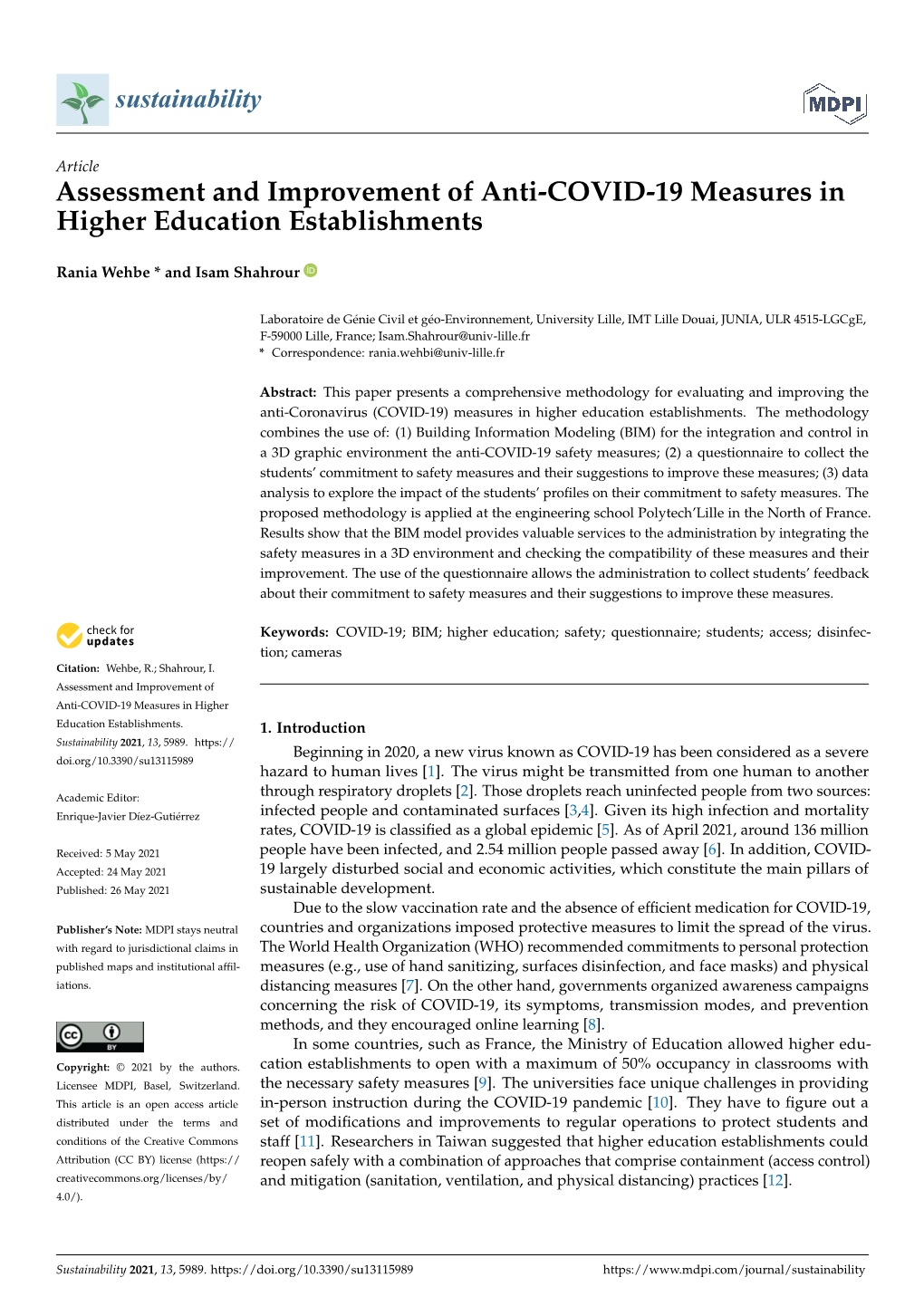 Assessment and Improvement of Anti-COVID-19 Measures in Higher Education Establishments