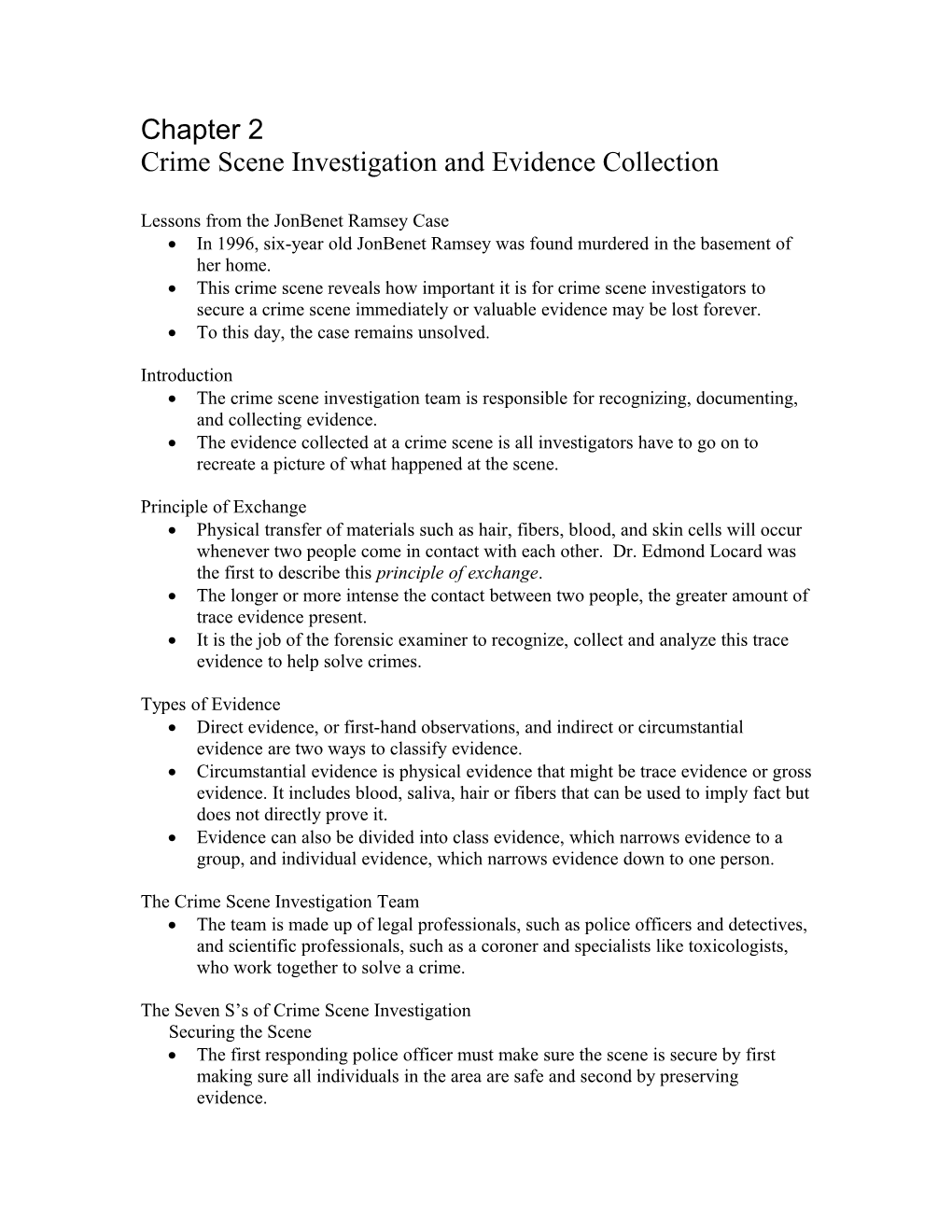 Crime Scene Investigation and Evidence Collection