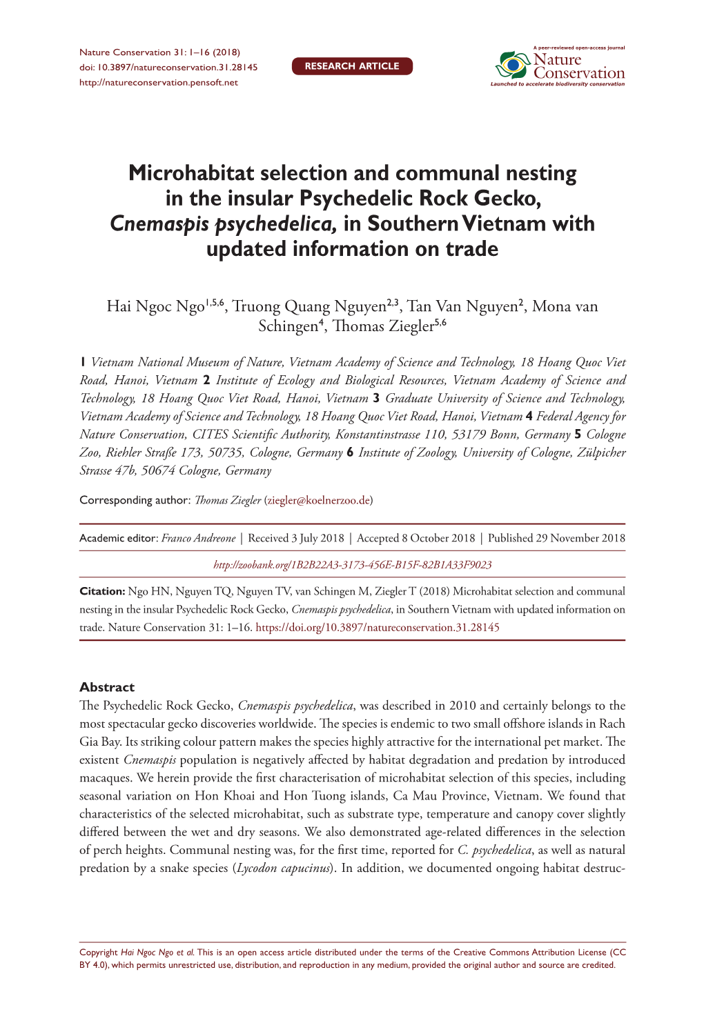 Microhabitat Selection and Communal Nesting in the Insular Psychedelic Rock Gecko, Cnemaspis Psychedelica, in Southern Vietnam with Updated Information on Trade