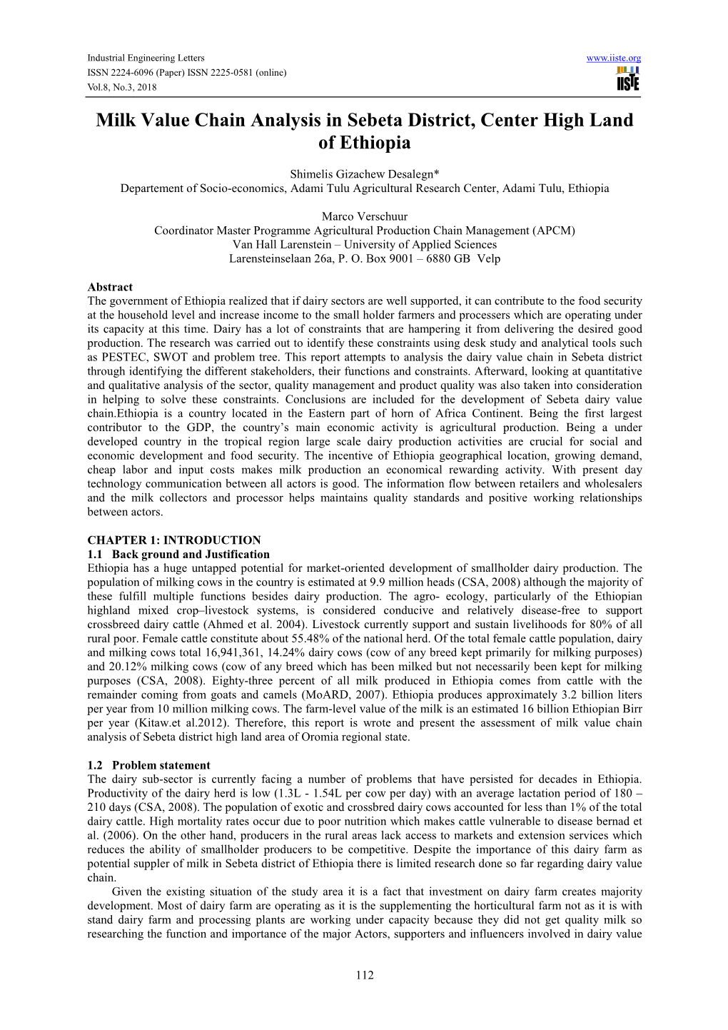 Milk Value Chain Analysis in Sebeta District, Center High Land of Ethiopia