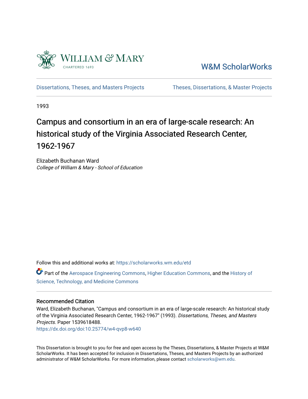 An Historical Study of the Virginia Associated Research Center, 1962-1967