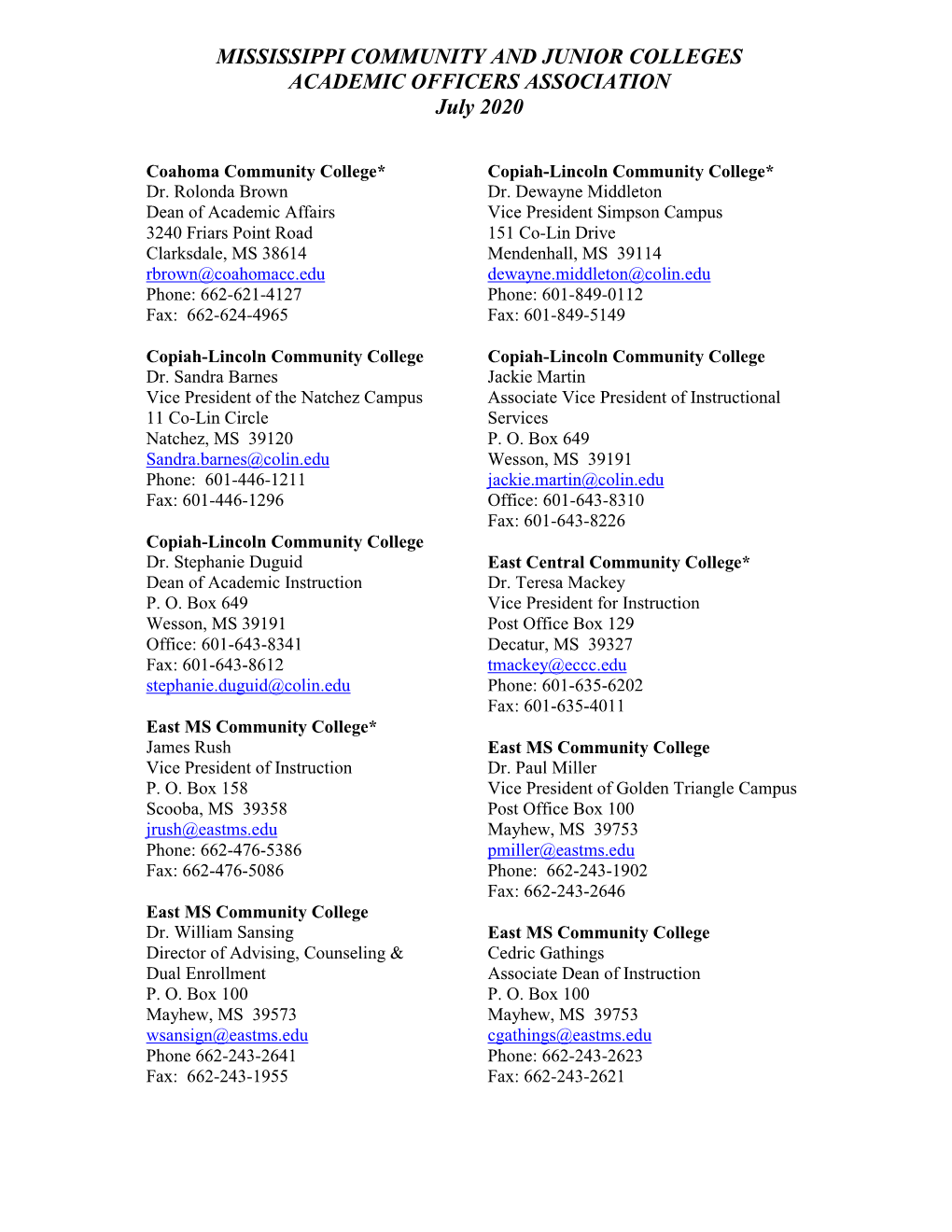 Academic Deans – Short List