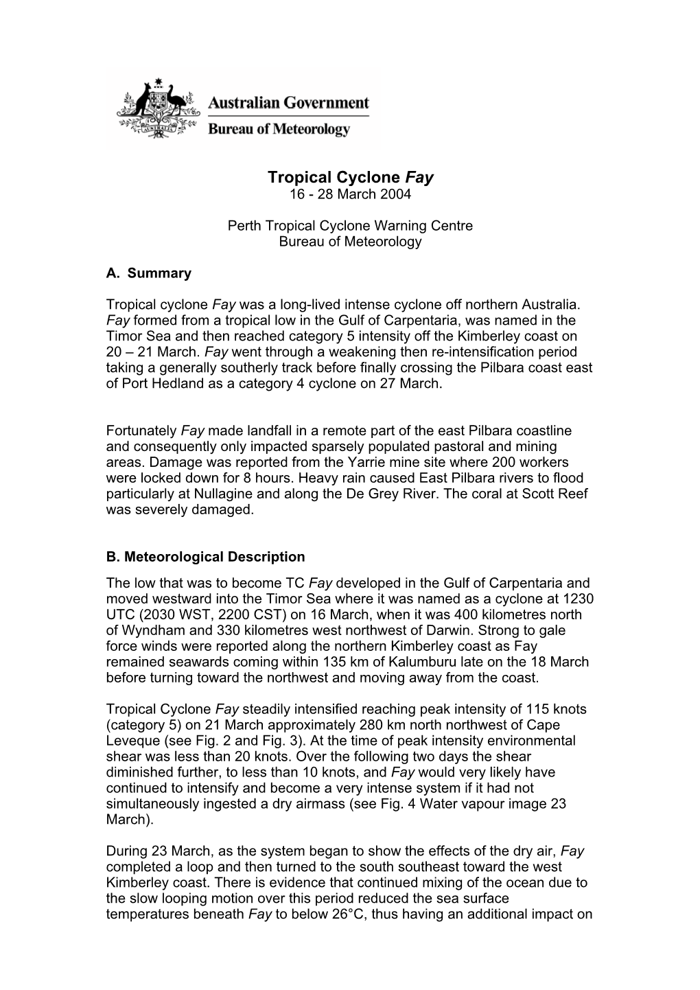 Tropical Cyclone Fay 16 - 28 March 2004