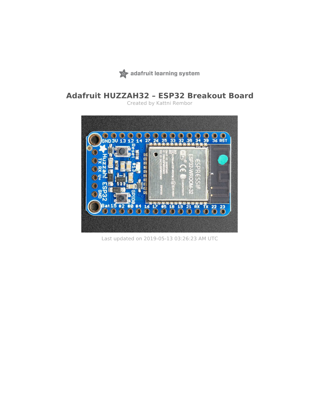 Adafruit HUZZAH32 – ESP32 Breakout Board Created by Kattni Rembor