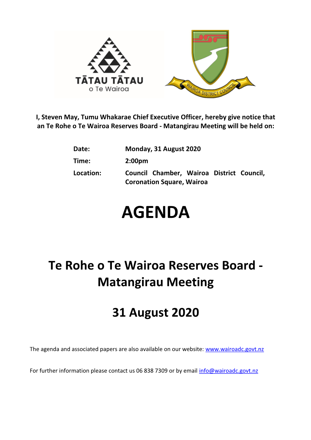 Agenda of Te Rohe O Te Wairoa Reserves Board