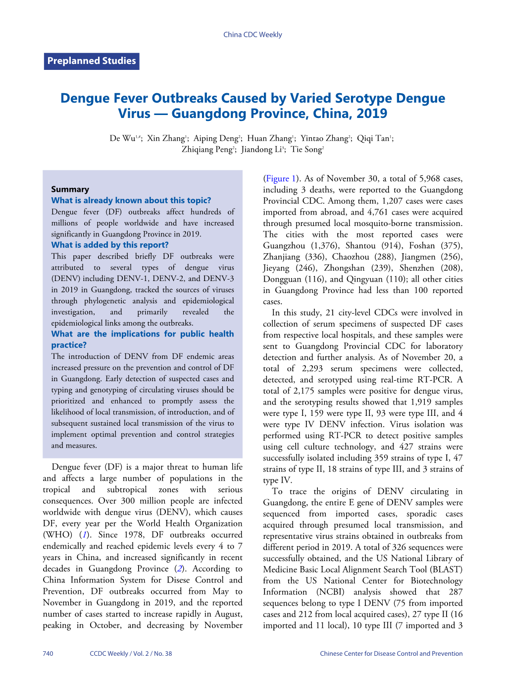 Dengue Fever Outbreaks Caused by Varied Serotype Dengue Virus — Guangdong Province, China, 2019