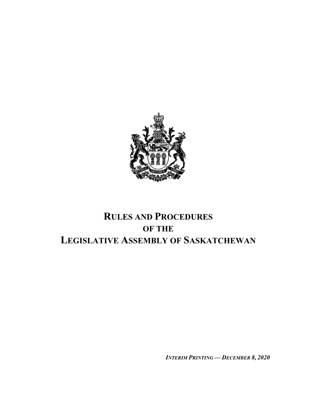 Rules and Procedures of the Legislative Assembly of Saskatchewan