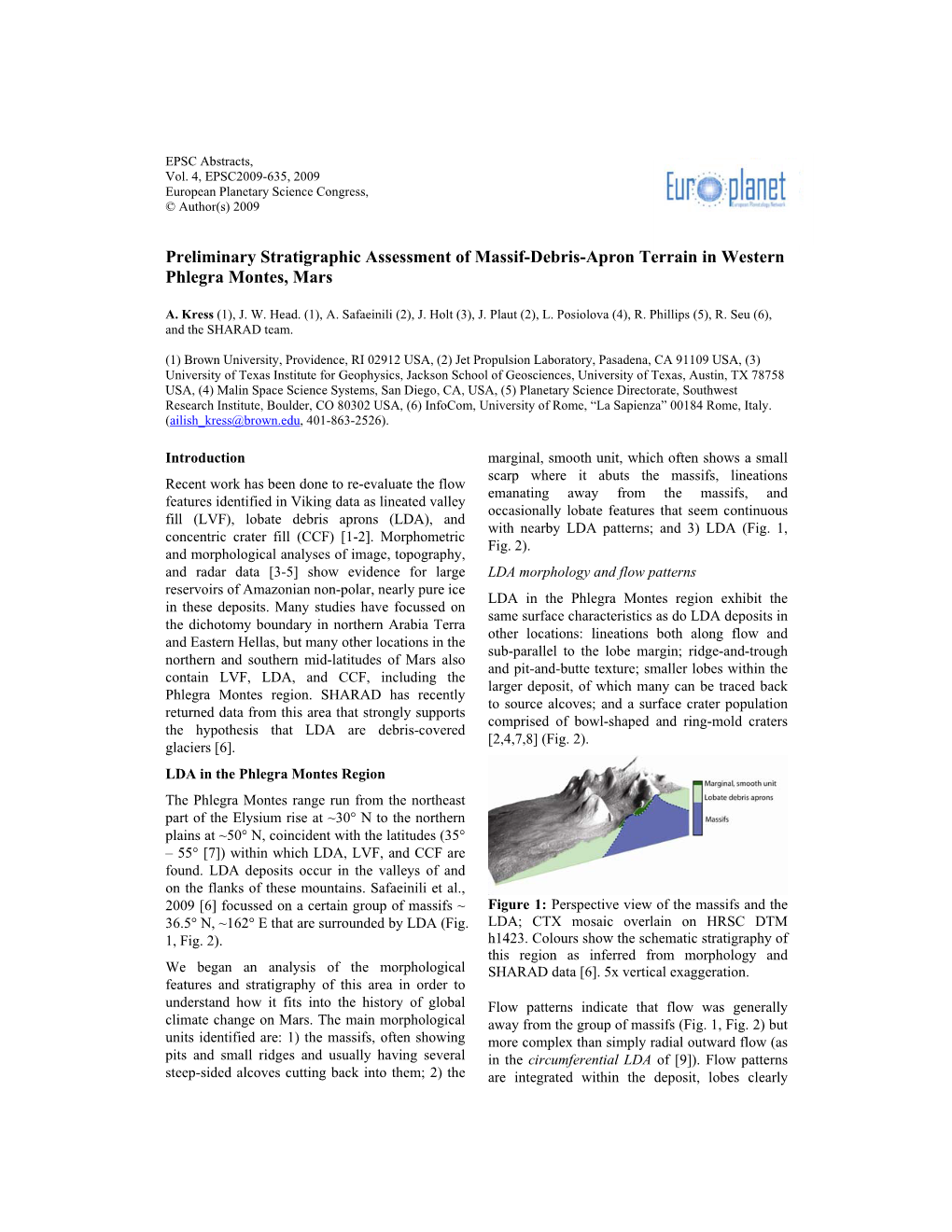 Preliminary Stratigraphic Assessment of Massif-Debris-Apron Terrain in Western Phlegra Montes, Mars