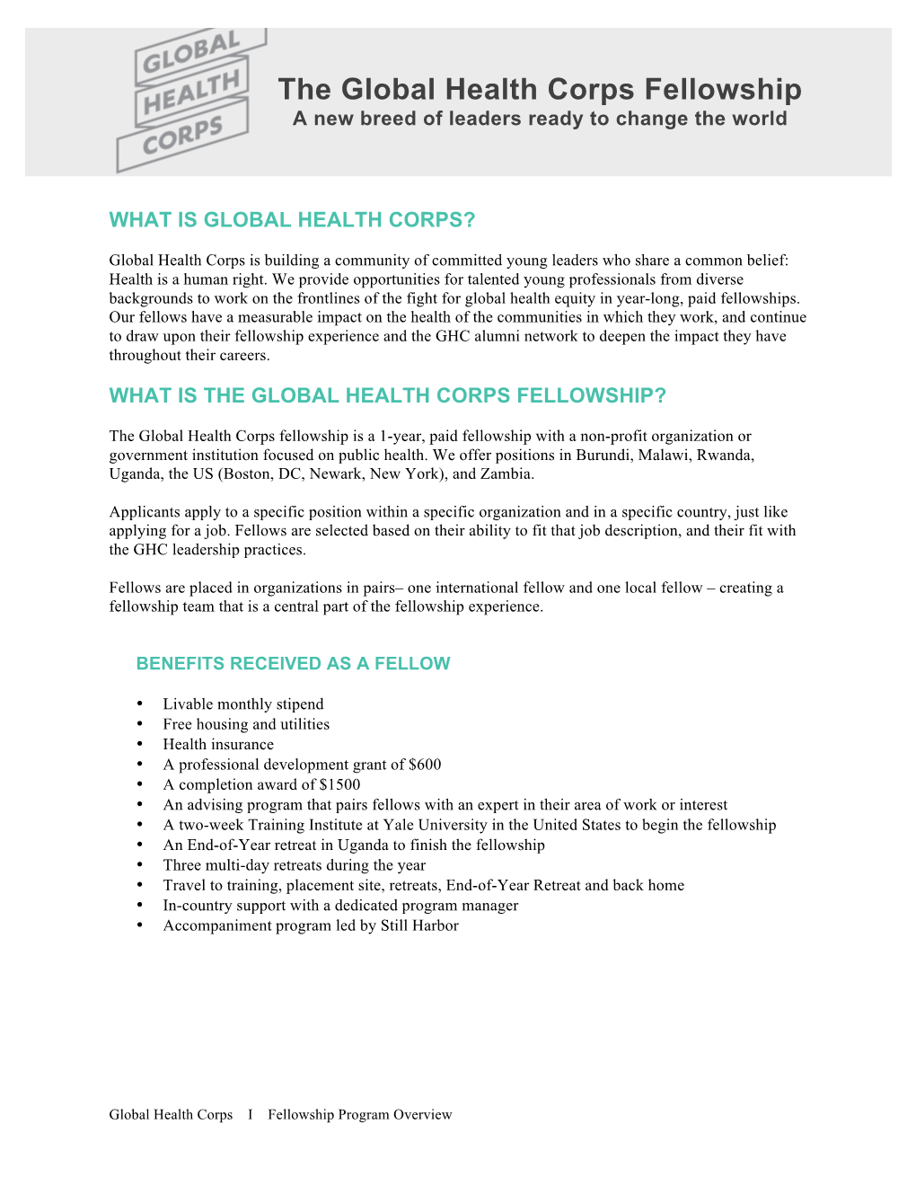 The Global Health Corps Fellowship a New Breed of Leaders Ready to Change the World