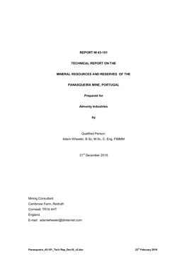 Report NI 43-101 Technical Report on the Mineral Resources And
