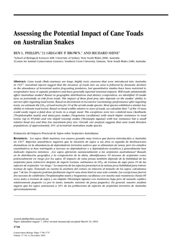 Assessing the Potential Impact of Cane Toads on Australian Snakes