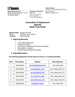 Committee of Adjustment North York, Hearing Agenda, January 28, 2021