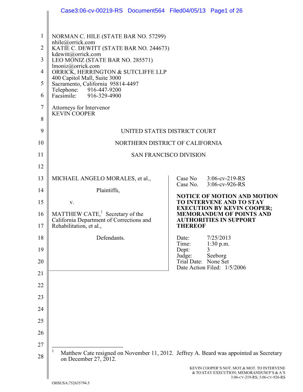 Notice Of Motion And Motion To Intervene And To Stay Execution By Kevin Cooper Docslib