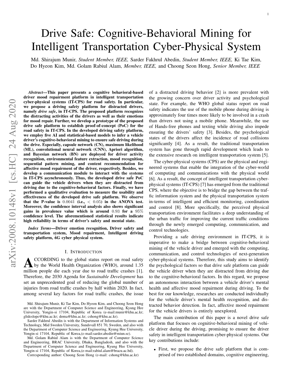 Drive Safe: Cognitive-Behavioral Mining for Intelligent Transportation Cyber-Physical System Md