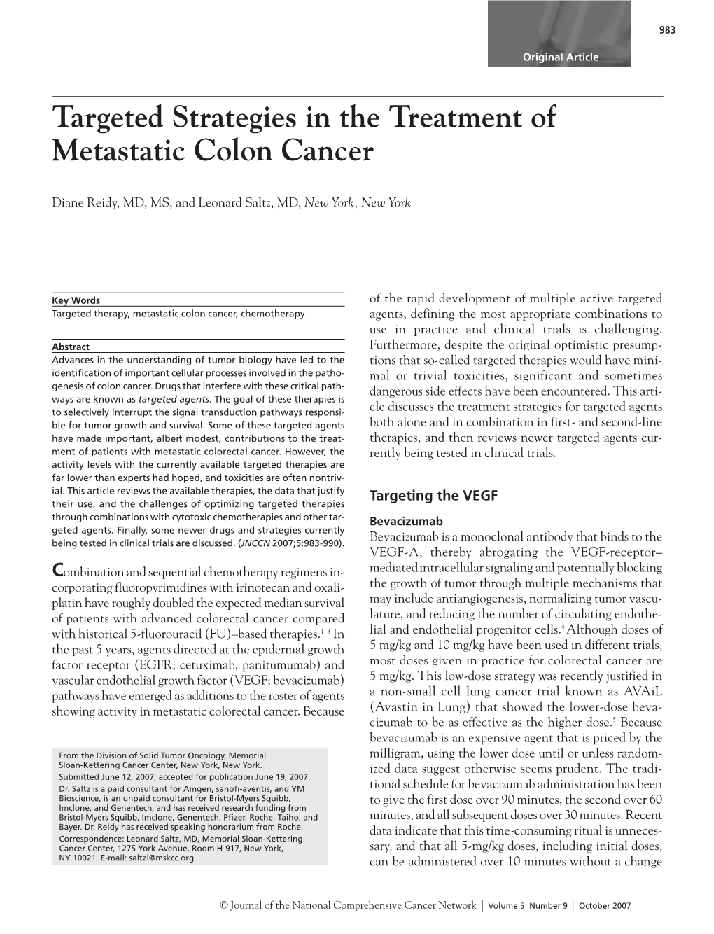 Targeted Strategies in the Treatment of Metastatic Colon Cancer