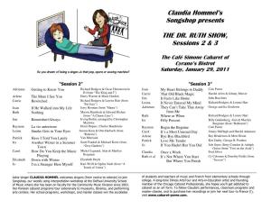 Claudia Hommel's Songshop Presents the DR. RUTH SHOW, Sessions 2 & 3