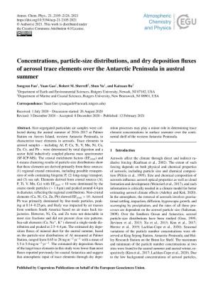 Concentrations, Particle-Size Distributions, and Dry Deposition ﬂuxes of Aerosol Trace Elements Over the Antarctic Peninsula in Austral Summer
