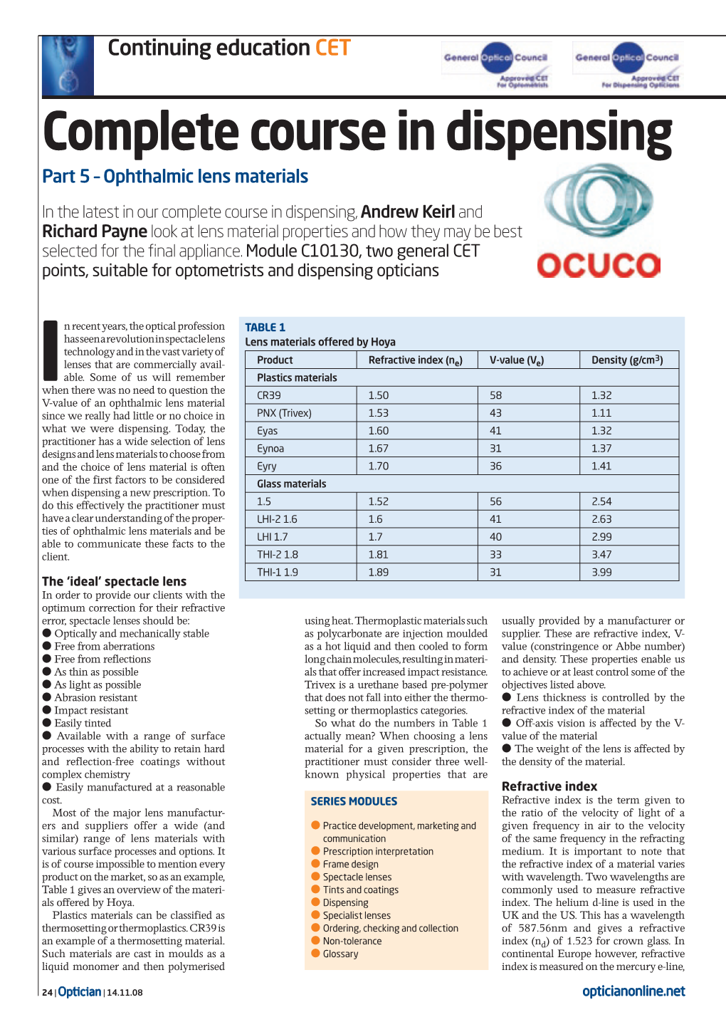 Complete Course in Dispensing Part 5 – Ophthalmic Lens Materials