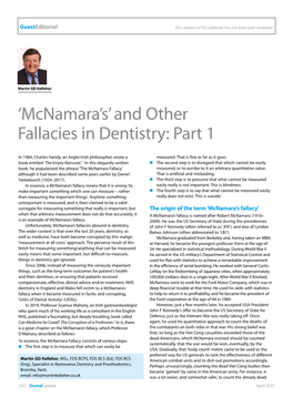 'Mcnamara's' and Other Fallacies in Dentistry: Part 1