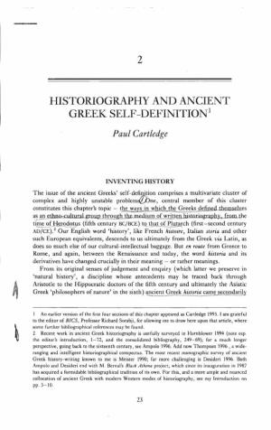 Historiography and Ancient Greek Self-Definition1